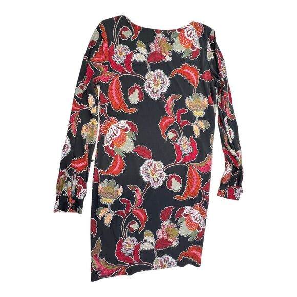 Neiman Marcus Women's Floral Round Neck Long Sleeve Mini Dress Black Red Sz 6 - Picture 9 of 11